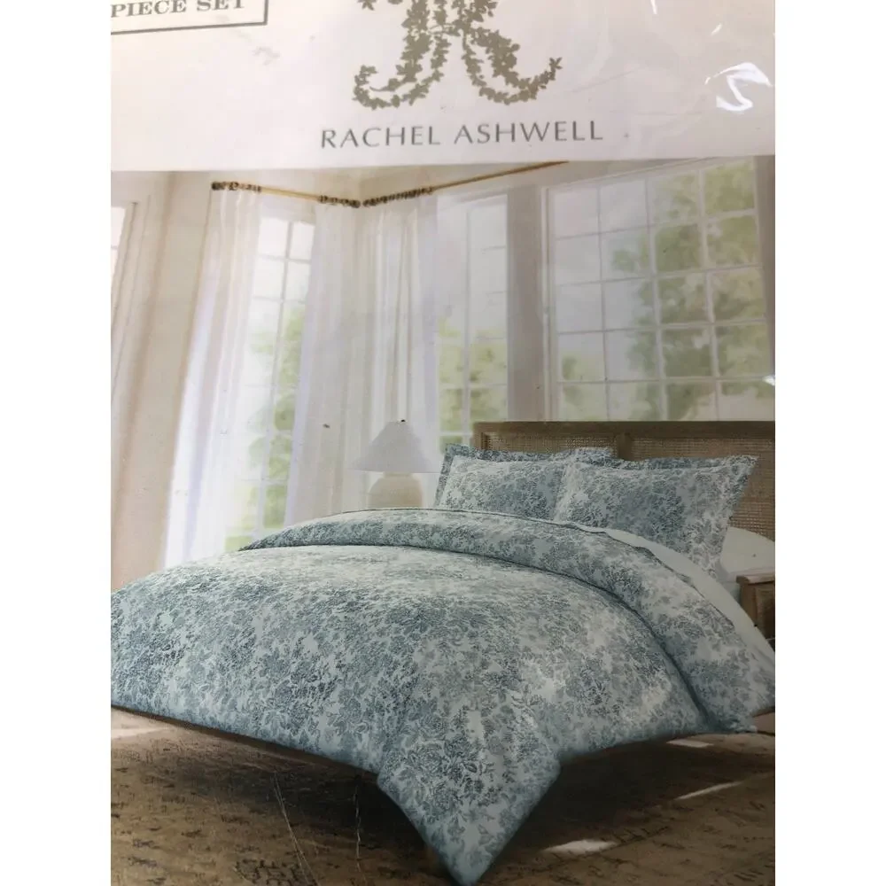 Simply Shabby Chic Rachel Ashwell Bohemian White Blue KING Duvet Cover Set-NIP